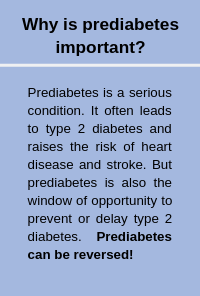 Why is prediabetes important? Prediabetes is a serious condition. It often leads to type 2 diabetes and raises the risk of heart disease and stroke. But prediabetes is also the window of opportunity to prevent or delay type 2 diabetes. Prediabetes can be reversed!
