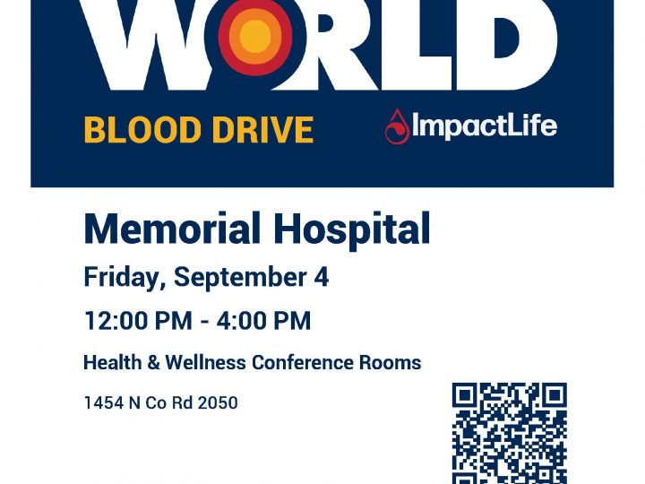 Memorial Hospital to host Community Blood Drive with ImpactLife Friday, September 4